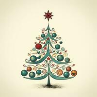 jul träd retro stil vit bakgrund hög kvalitet ai genererad bild foto