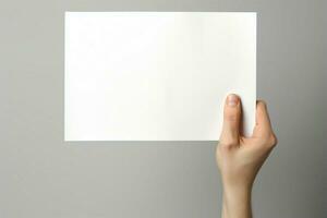 vit duk händer grepp tom papper, highlighting kreativ möjligheterna i isolering ai genererad foto