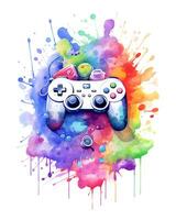 målning en vattenfärg video spel kontrollant enhet illustration vit bakgrund foto