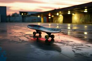 granskning de skateboard rink upp stänga avslöjar dess dynamisk skateboard miljö ai genererad foto