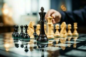 schackmatt en avgörande företag strategi slutar de schack spel med en kungar nederlag ai genererad foto