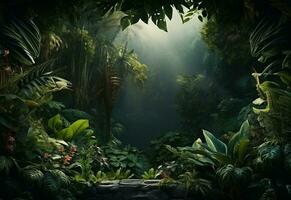skön djungel bakgrund med gräns tillverkad av tropisk löv bakgrund med kopia Plats foto