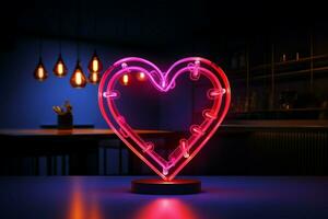 romantisk neon ljus tecken strålar tillgivenhet, gjutning en värma, kärleksfull atmosfär ai genererad foto