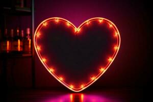 vibrerande kärlek visa neon hjärtan tecken lägger till stil till de svart duk ai genererad foto