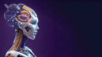 ai generativ, skön kvinna robot med artificiell intelligens foto