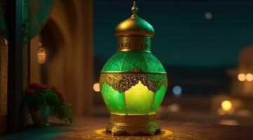 islamic lykta guld för element islamic händelse och firande, ai generativ foto