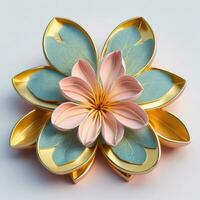 3d blommor tillverkad från keramisk med pastell färger och en Rör av guld. ai generativ foto