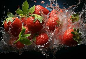 ai generativ Foto av jordgubbar i vatten stänk