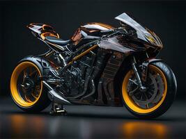 ai generativ, konceptuell design av en beställnings- motorcykel isolerat på olika bakgrund foto