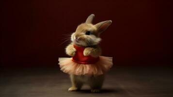 en små kanin klädd i en tutu, generativ ai foto