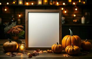 bordsskiva falsk upp ram, pumpa tema halloween dekor med lekfull charm ai genererad foto