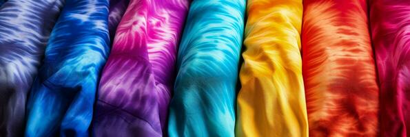 makro fotografier highlighting kontrasterande slips färga mönster på olika textil- material foto