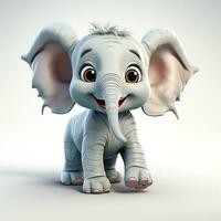 3d tecknad serie söt elefant ai foto