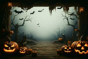 fladdermöss och domkraft o lyktor ram de kusligt väsen av halloween natt ai genererad foto