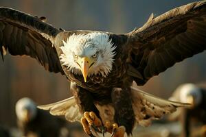 eagles stänga upp under flyg och landning ai genererad foto