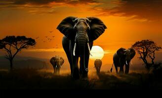 en omfattande sammankomst av afrikansk safari djur, highlighting vilda djur och växter bevarande ai genererad foto