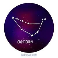 capricorn vektor tecken. stjärntecken konstellation tillverkad av stjärnor på Plats bakgrund. foto