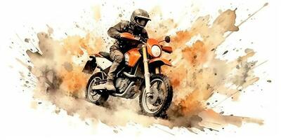 ai genererad. ai generativ. enduro moto korsa av vägen motorcykel motorcykel smutsig väg utomhus- vattenfärg måla dra konst. grafisk konst foto
