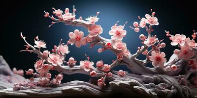 ai genererad. ai generativ. asiatisk japansk blomma växt sakura körsbär blomma liten träd dekoration. grafisk konst foto