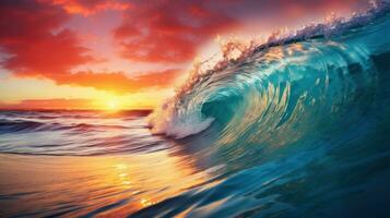 vibrerande solnedgång över lugna hav vågor foto