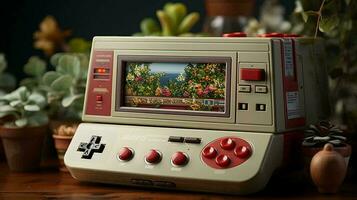 gammal eleganta årgång retro spel trösta med video spel joystick affisch från 80s 90s foto
