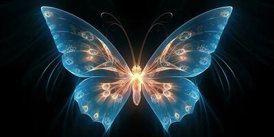 ai genererad. ai generativ. fraktal röntgenstråle lysande fjäril insekt insekt dekorativ mall. grafisk konst foto