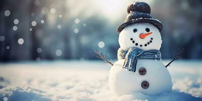ai genererad. ai generativ. vinter- snöboll snöflingor snö man snögubbe jul ny år xmas bakgrund falsk upp. grafisk konst foto