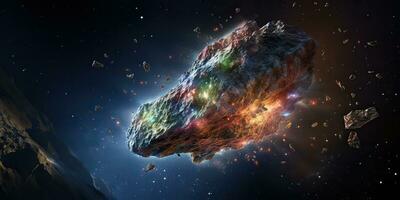 ai genererad. ai generativ. galax yttre Plats flygande asteroid universum galax fara katastrof. grafisk konst foto