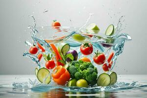 vatten stänk på grönsaker. proffs Foto