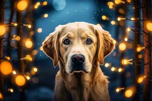 närbild av söt hund med skön bokeh bakgrund, generativ ai illustration foto
