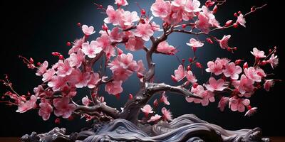 ai genererad. ai generativ. asiatisk japansk blomma växt sakura körsbär blomma liten träd dekoration. grafisk konst foto
