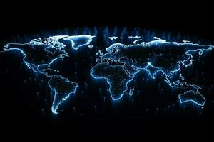 lysande prickar form abstrakt värld Karta, förkroppsligande de globaliseringen begrepp ai genererad foto