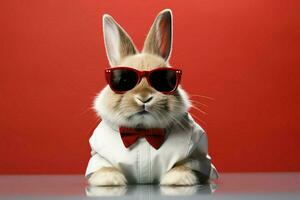 kanin dons eleganta glasögon mot ett isolerat bakgrund ai genererad foto