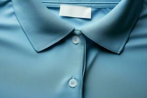 en blå polo skjorta med en vit märka på den ai genererad foto