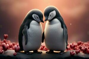 förtjusande pingvin par, en perfekt val för en februari 14:e kort ai genererad foto