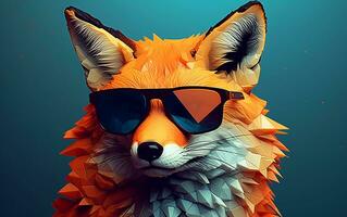 en räv påklädning solglasögon mot en fast Färg bakgrund, generativ ai foto