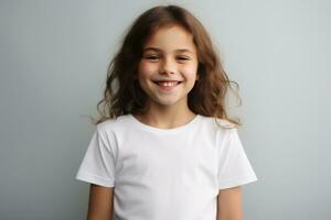 kvinna barn modell tom bella duk kläder mockup, generativ ai foto