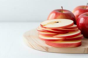 närbild realistisk minimalistisk Foto av äpple skivor, generativ ai