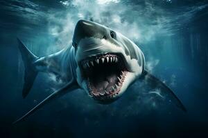 predatory kraft ett aggressiv haj, de apex vatten- rovdjur. generativ förbi ai foto