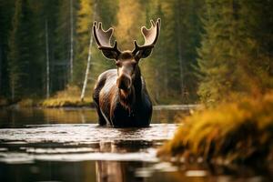 majestätisk älg i natur - grund djup av fält. generativ förbi ai foto