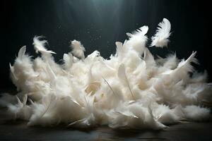 vit fjädrar flytande i de luft. generativ förbi ai foto