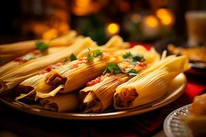 hemlagad majs och kyckling tamales en kulinariska tradition. generativ förbi ai foto