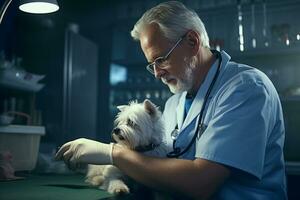 erfaren veterinär arbetssätt och kontroll djur. generativ förbi ai foto