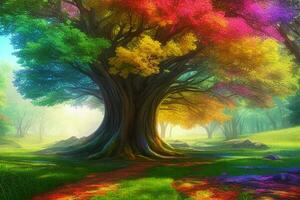 färgrik träd naturlig landskap magi stil scen foto