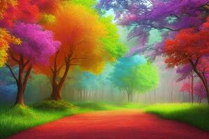 färgrik träd naturlig landskap magi stil scen foto