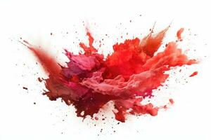 explosion av röd måla på vit bakgrund. vätska bakgrund. Färg explosion. generativ ai foto