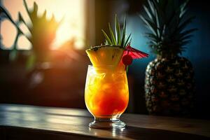 tropisk cocktail. sommar drycker och strand semester bakgrund. generativ ai foto