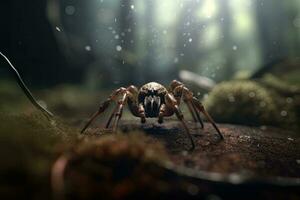 en närbild se av en Spindel i en naturlig miljö. de arachnid i de skog. generativ ai foto