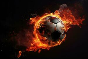 de fotboll boll i flamma. brand fotboll. sport fotboll bakgrund. generativ ai foto