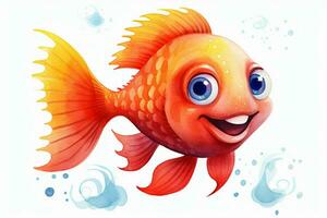 3d återges illustration av tecknad serie karaktär av guldfisk med Lycklig uttryck. ai genererad proffs Foto
